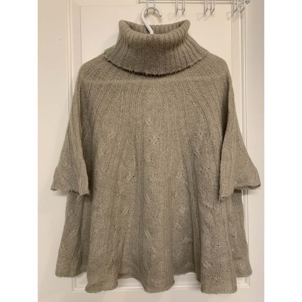 Summum Women Mohair Turtleneck Oversized Tunic Poncho Sweater Short S Cable Knit